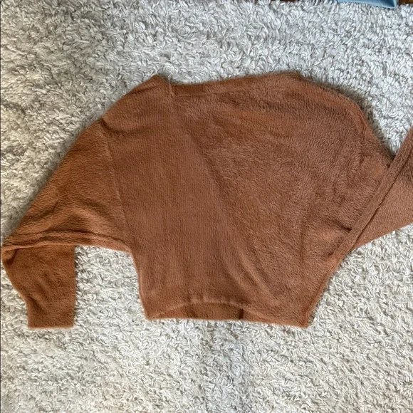 Free People Super Soft, Off the Shoulder Camel Women's Sweater - Picture 3 of 3